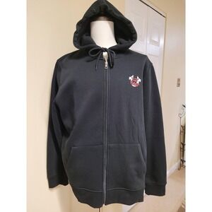 True Religion Script Oval Zip Fleece Hoodie Mens Black Graphic Buddha Size XXL